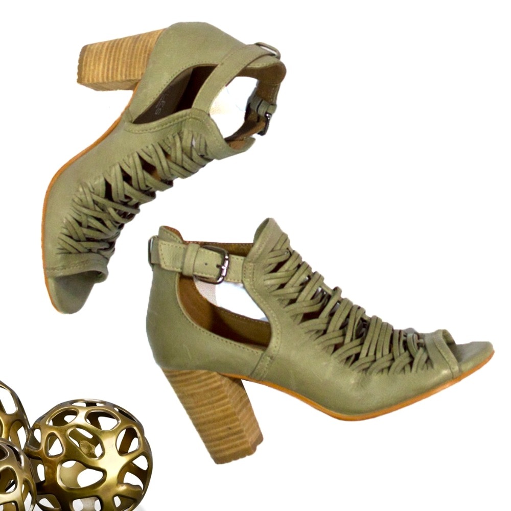 Charles David Open-Toe Leather Slingback Distressed Style Bootie